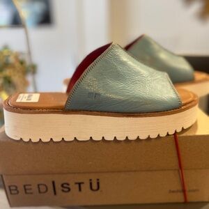 Bed-Stu FAIRLEE ll Baby Blue Lux Leather Slide Sandals SZ 8